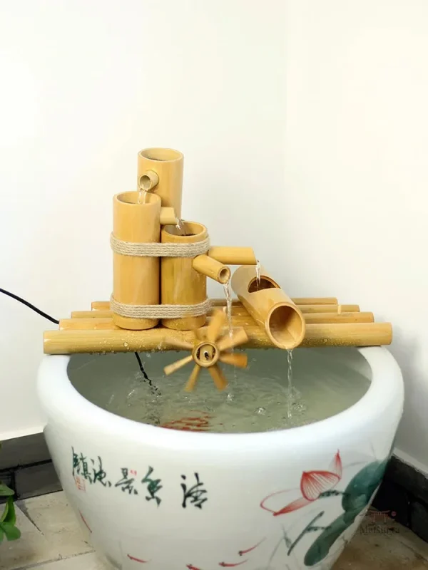 Élégante fontaine japonaise en bambou naturel