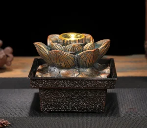 Fontaine japonaise d'intérieur design zen en bois et pierre