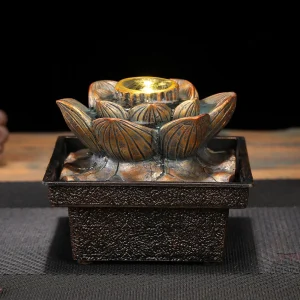 Fontaine japonaise d'intérieur design zen en bois et pierre