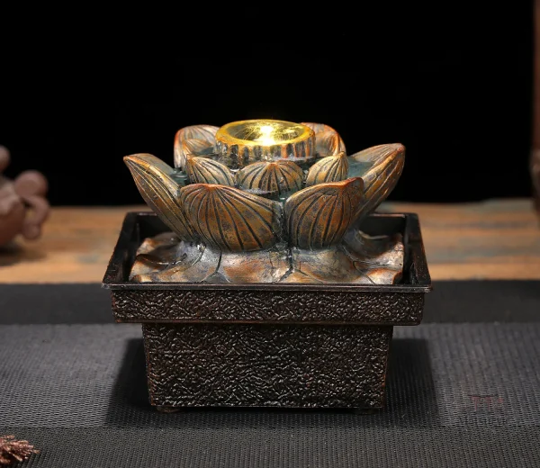 Fontaine japonaise d'intérieur design zen en bois et pierre