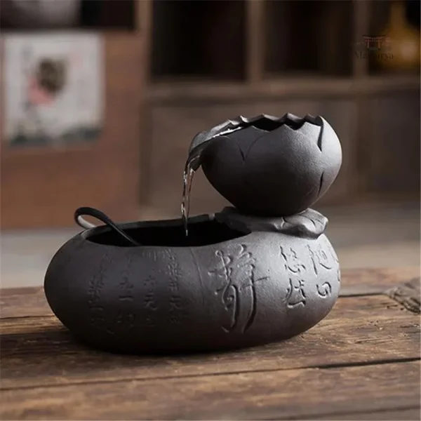 Fontaine Japonaise Nippone élégante en bois et pierre