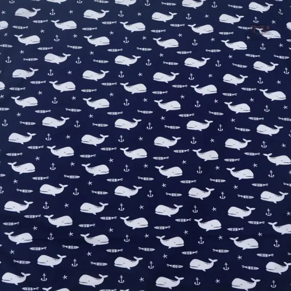 Furoshiki coloré, motif marin baleine