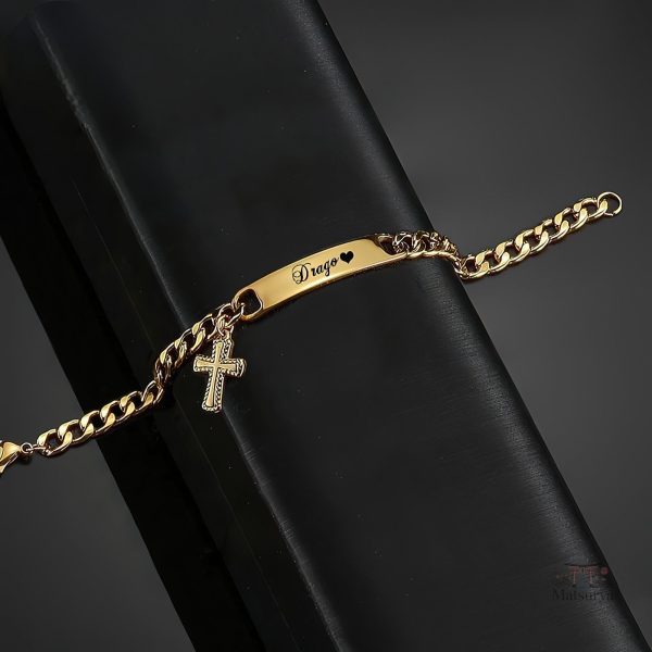 gourmette-japonaise-personnalisee-avec-charm-croix-1 Gourmette japonaise personnalisée avec charm croix