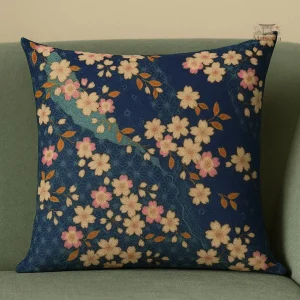 Housse d'oreiller bleue Sakura pour décoration japonaise
