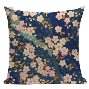 Housse d'oreiller design japonais avec motif Sakura bleu