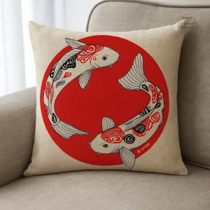 Housse d'oreiller Carpe Koi pour décoration japonaise