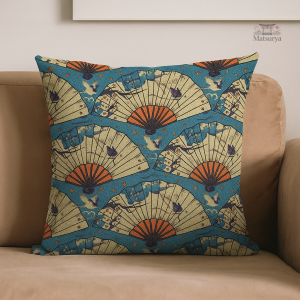 Housse d'oreiller japonaise motif éventail
