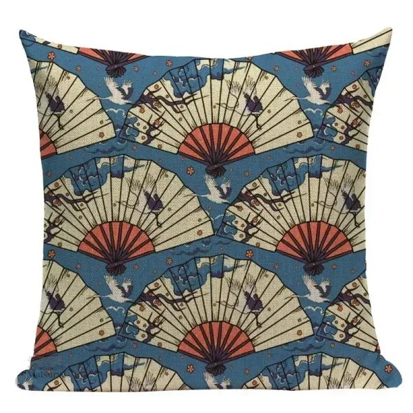 Décoration japonaise avec housse d'oreiller motif éventail