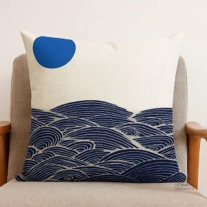 Housse d'oreiller japonaise motifs vagues bleues