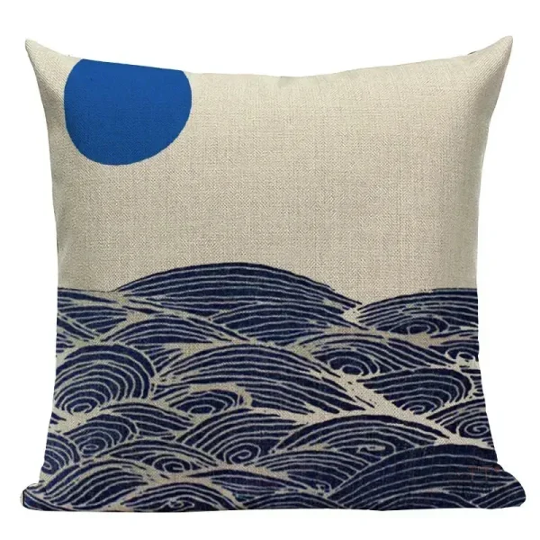 Housse d'oreiller décorative style japonais, design vagues