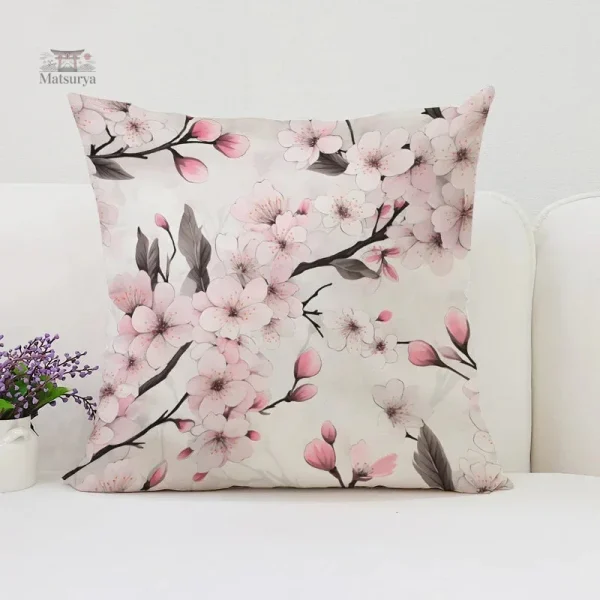 Housse de coussin fleurie rose pour décoration japonaise