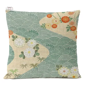 Housse de coussin fleurie style japonais