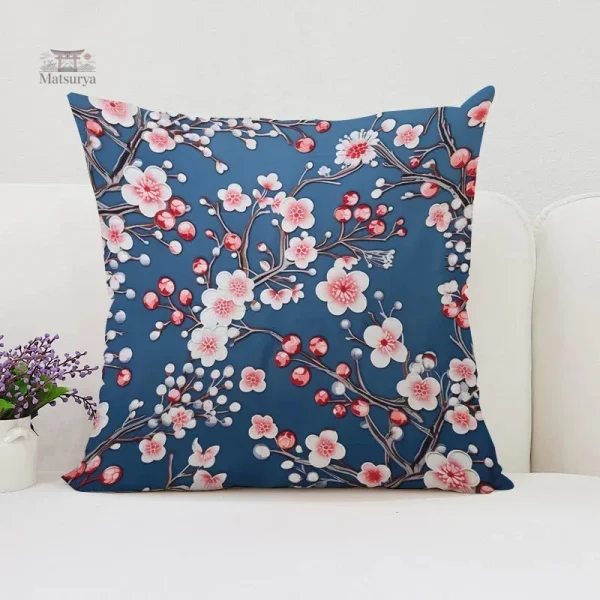 housse-de-coussin-japonaise-bleu-fleurs-de-cerisier-1 Housse de coussin bleu à motifs fleurs de cerisier
