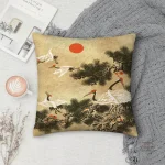 Housse de coussin carrée avec motifs de grues japonaises