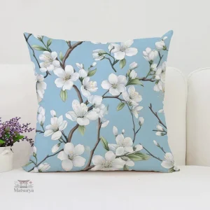 Housse de coussin design japonais avec fleurs bleues