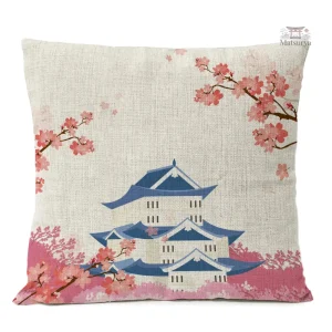 Housse de Coussin Japonaise Motif Temple en décoration