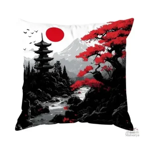 Housse de coussin japonaise noir et rouge décorative