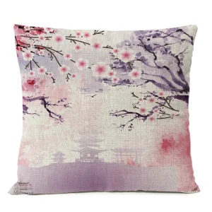 Housse de coussin design japonais avec motif de temple