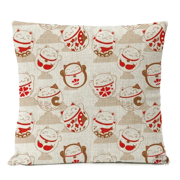 Housse de coussin Maneki Neko décorative et chanceuse