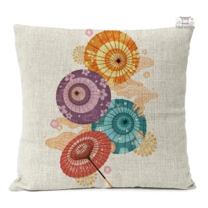 Housse de coussin japonaise aux motifs d'ombrelles