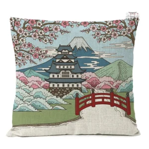 Housse de Coussin Japonais avec motif paysage