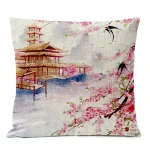 Housse de Coussin Japonais avec motif Temple