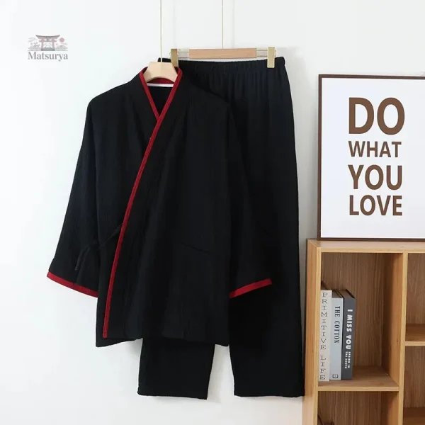 Chemise Jinbei homme à manches longues en coton