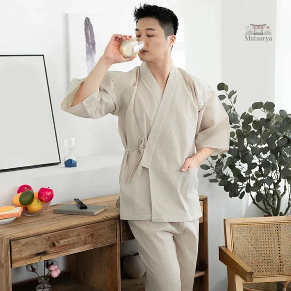 Vêtement Jinbei beige, style décontracté pour l'été