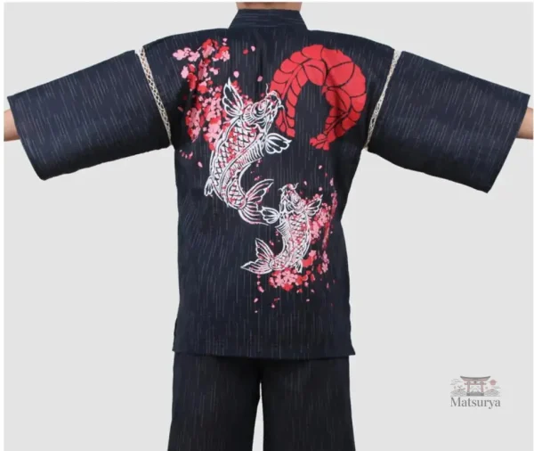 Vêtements japonais Jinbei homme à motif carpe koi
