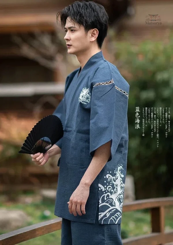 Vêtements en lin Kanagawa, jinbei homme pour l'été