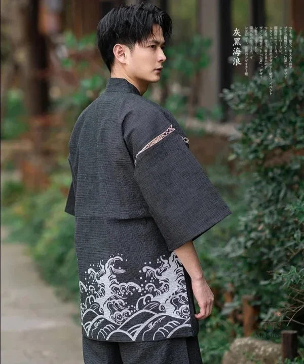 Jinbei homme avec motifs Kanagawa, élégance décontractée