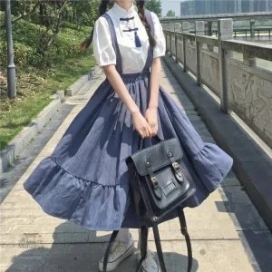 Jupe japonaise à bretelles vintage élégante et unique