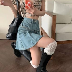 Jupe Plissée en Jean Style Japonais