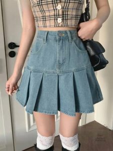 Jupe Plissée en Denim Japonais