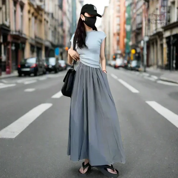 Jupe ample mi-longue au design japonais