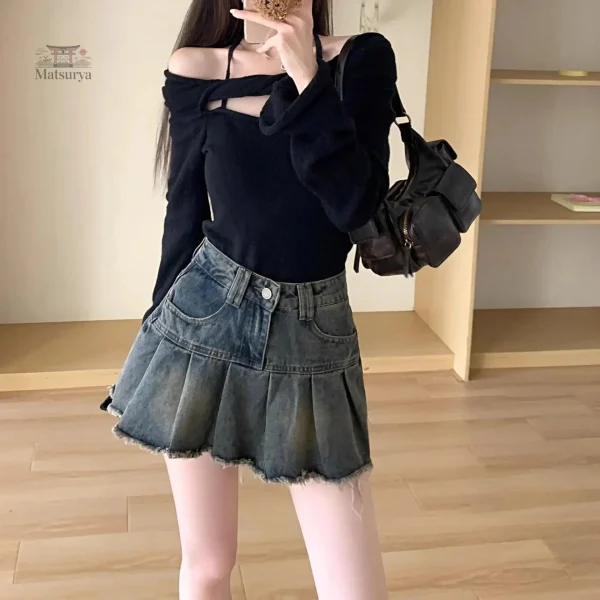 Jupe en denim japonais au style délavé
