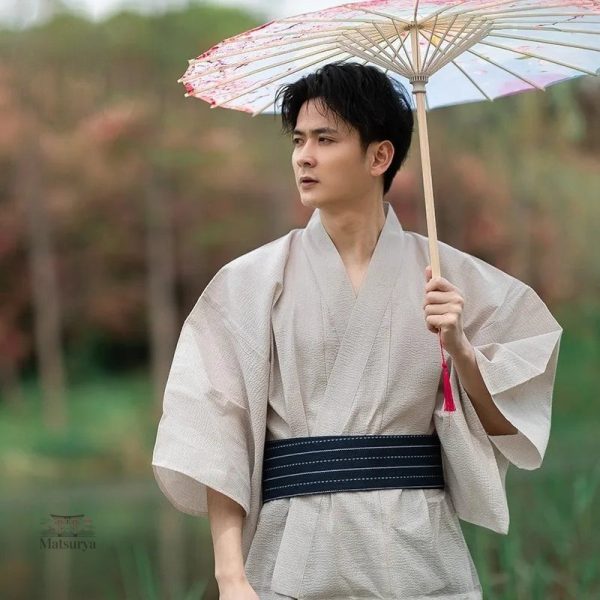 kimono-beige-japonais-homme-1 Kimono Beige Japonais pour Homme