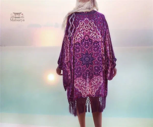 Kimono de plage chic avec des détails à franges