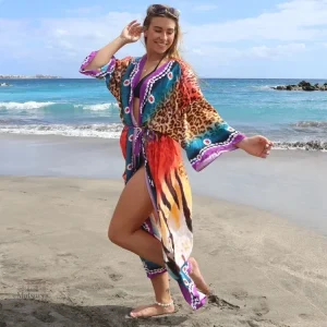 Kimono de plage à imprimé coloré