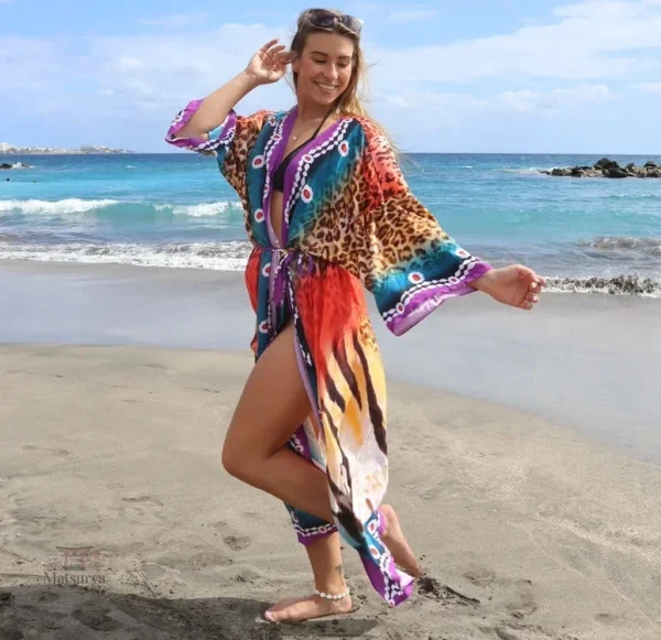 kimono-de-plage-a-imprime-1 Kimono de plage à imprimé coloré