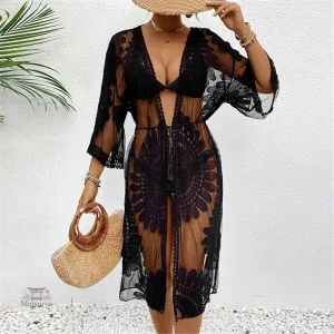 Kimono de plage en mousseline brodé