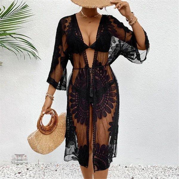 Kimono de plage en mousseline brodé