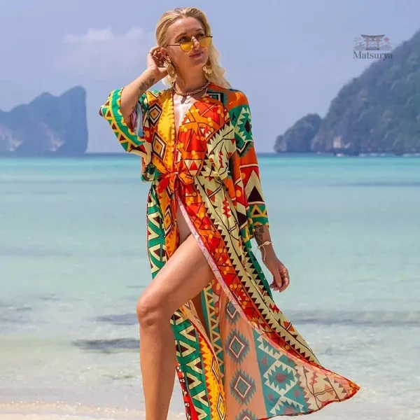 Kimono de plage ethnique coloré et léger