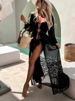 Kimono de plage noir élégant et léger
