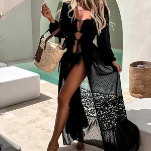 Kimono de plage noir élégant et léger