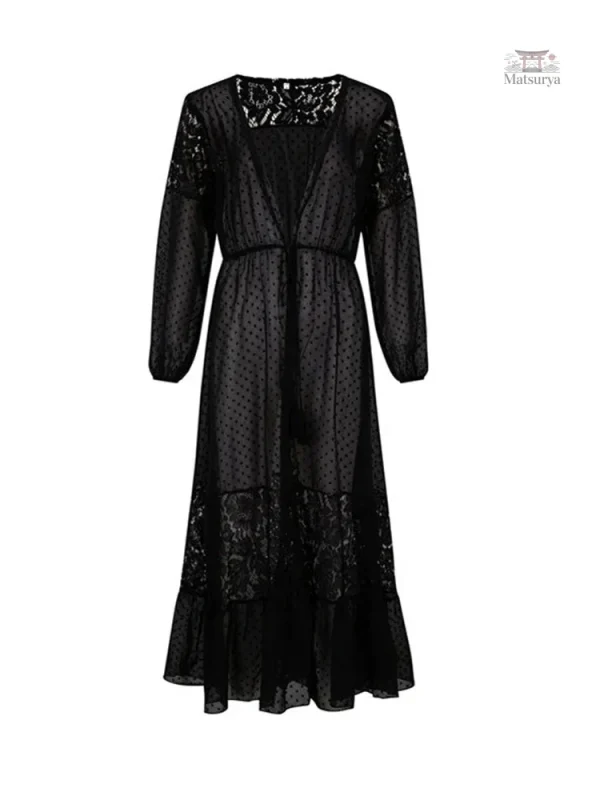 Kimono de plage noir, parfait pour les vacances estivales