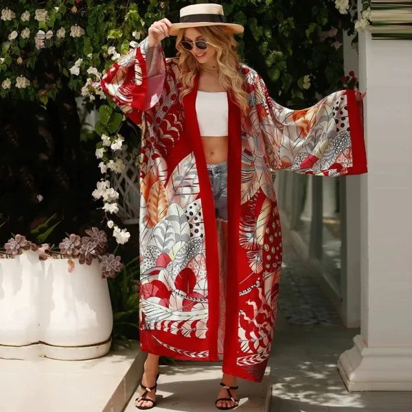 Kimono Japonais Femme aux motifs estivaux pour un look décontracté