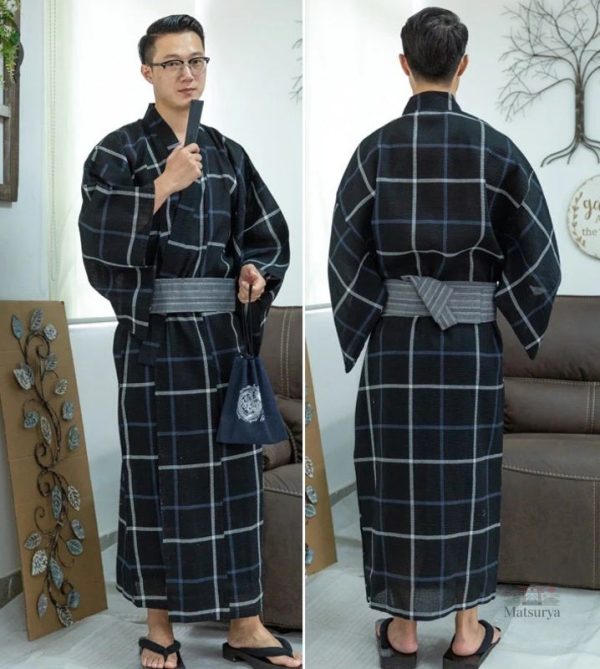 Kimono à carreaux pour homme, style classique