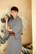 Kimono homme style damier avec manches larges