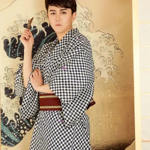 Kimono homme style damier avec manches larges